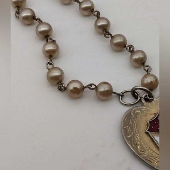 Heart Charm Coat of Arms Fleur de Lys Jewelry Silver Enamel Tone Vintage J Cora - Picture 5 of 11